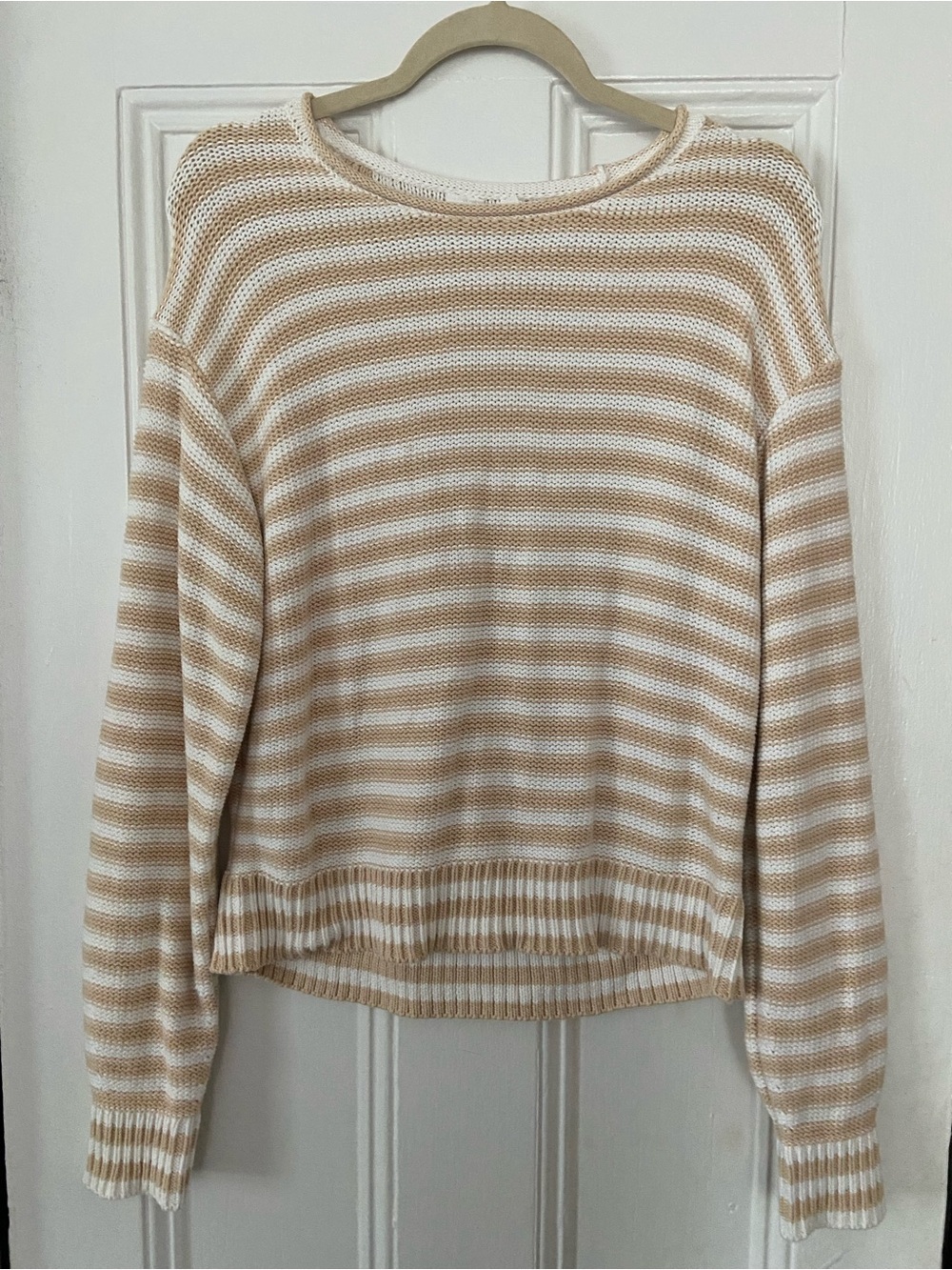 GAP Cream and White Striped Crewneck Sweater